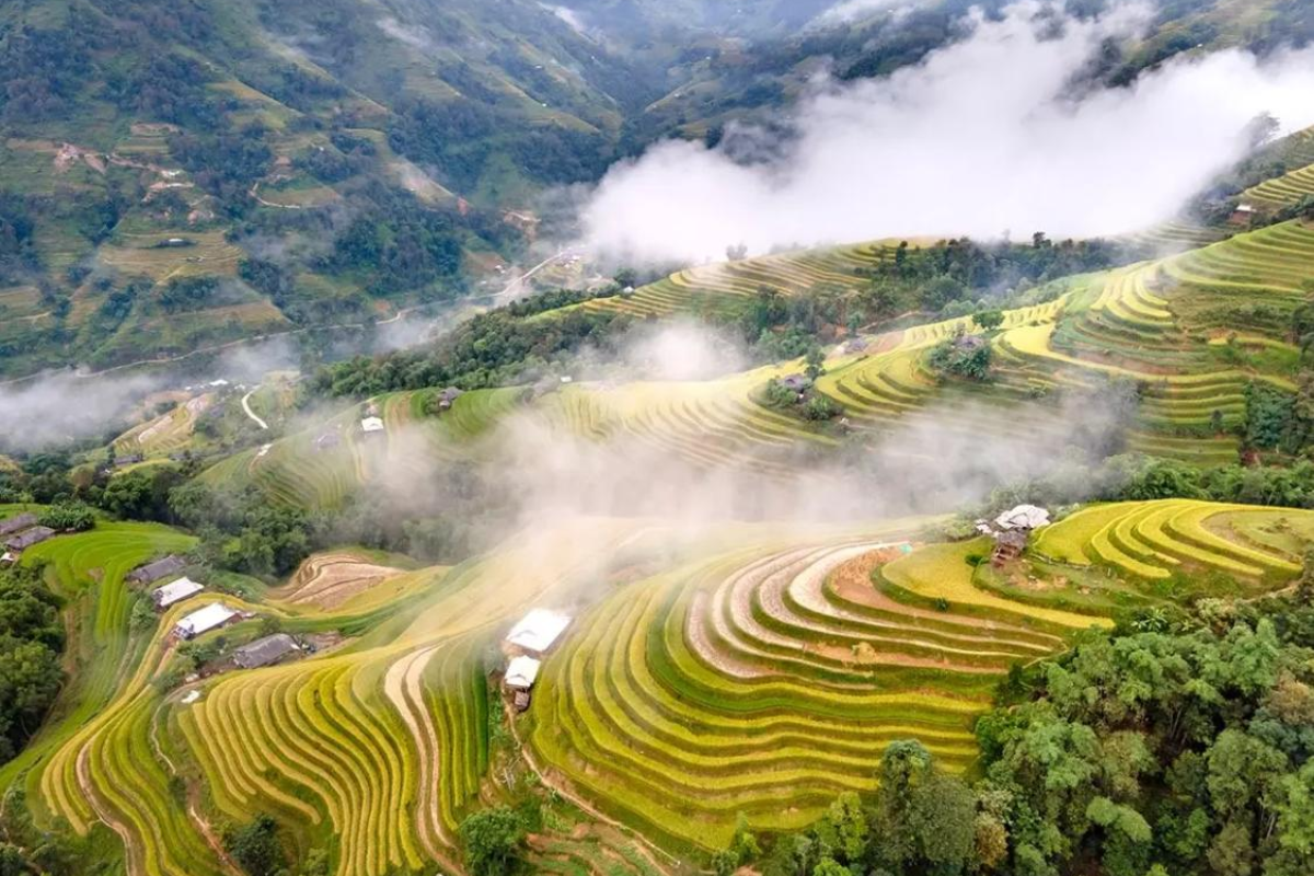 Foggy mountain pass in Ha Giang during August